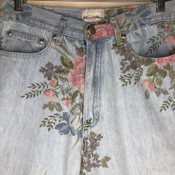 Graff Wear Light Wash Floral Print Cropped Jeans - Picture 3 of 12